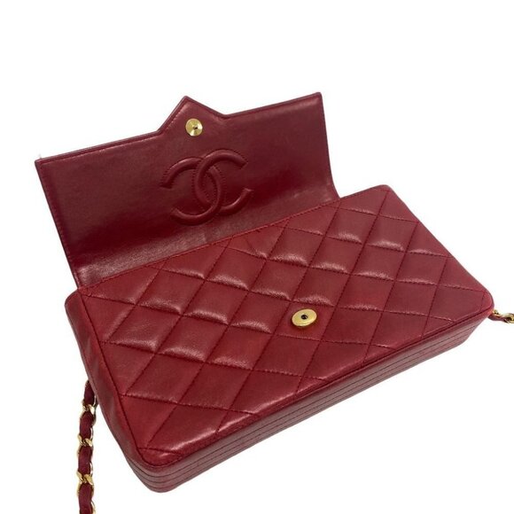 Authentic CHANEL 24K Vintage Classic Single Flap Bag Quilted Lambskin Chain Red - Picture 7 of 8
